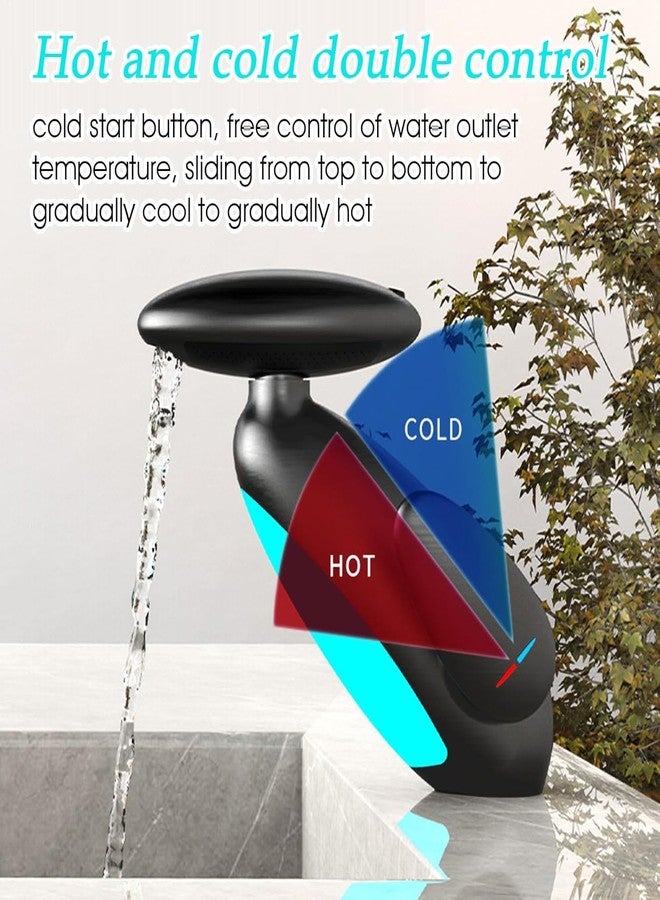 Abhsant LED Bathroom Sink Faucet with Pull Out Sprayer, 4Water Flow Modes, 360° Rotating Hot and Cold Water Sink Faucet, LED Ambient Light Single Handle Modern Bathroom Basin Copper Faucets (BLACK-01) - Image 4